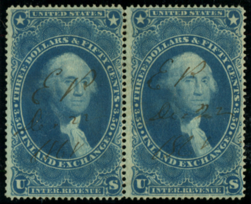 R87c horizontal pair, manuscript cancels, F-VF