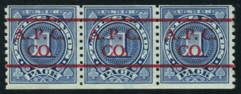 RF26A (PC231) A.P.C. CO. red precancel, strip of three, used, F-VF
