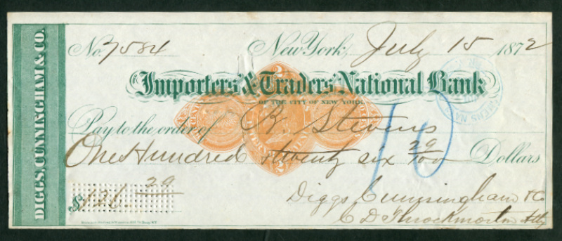RN-D1 New York, N.Y. Importers' & Traders' National Bank Diggs, Cunningham & Co.