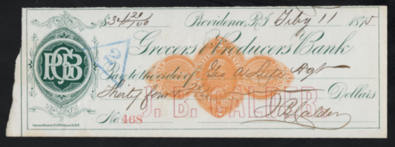 RN-D1 Providence, Rhode Island. Grocers and Producers Bank J.B. Calder