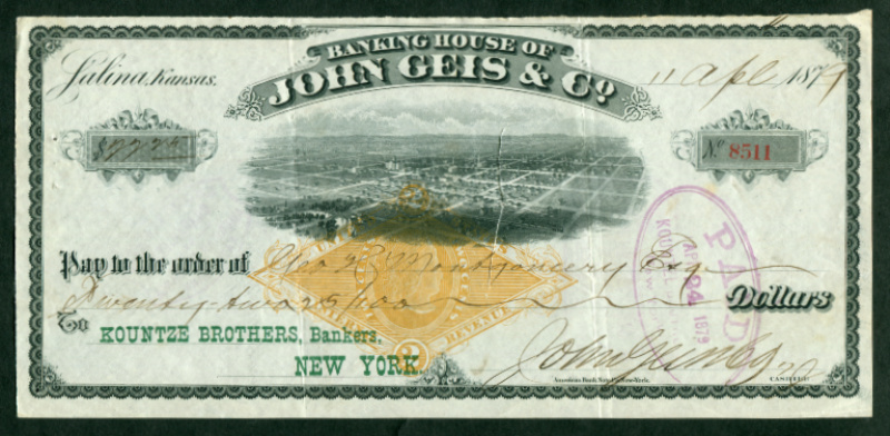 RN-G1 Salina, Kansas. Banking House of John Geis & Co.