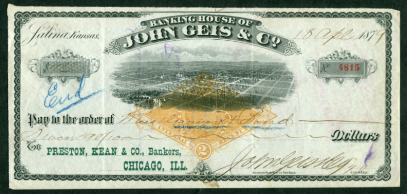 RN-G1 Salina, Kansas. Banking House of John Geis & Co.