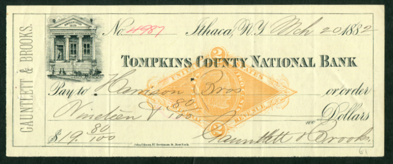 RN-G1 Ithaca, New York. Tompkins County National Bank Gauntlett & Brooks