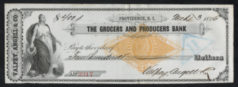 RN-G1 Providence, Rhode Island. Grocers and Producers Bank Valpey, Angell & Co.