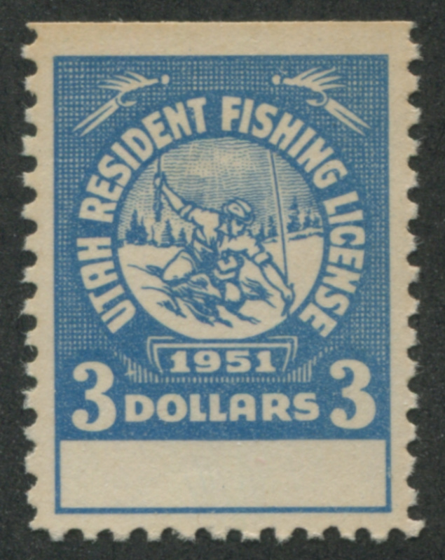 UT Fishing License 3 unused, no gum, VF