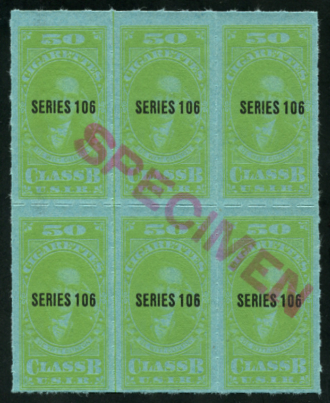 TB93a block of six, pink SPECIMEN overprint, VF