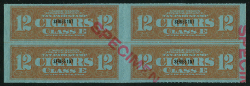 TC705aS block of four, one full and one partial pink SPECIMEN overprints, VF