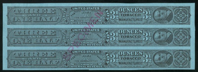 TG393bS vertical strip of three, pink SPECIMEN overprint, VF