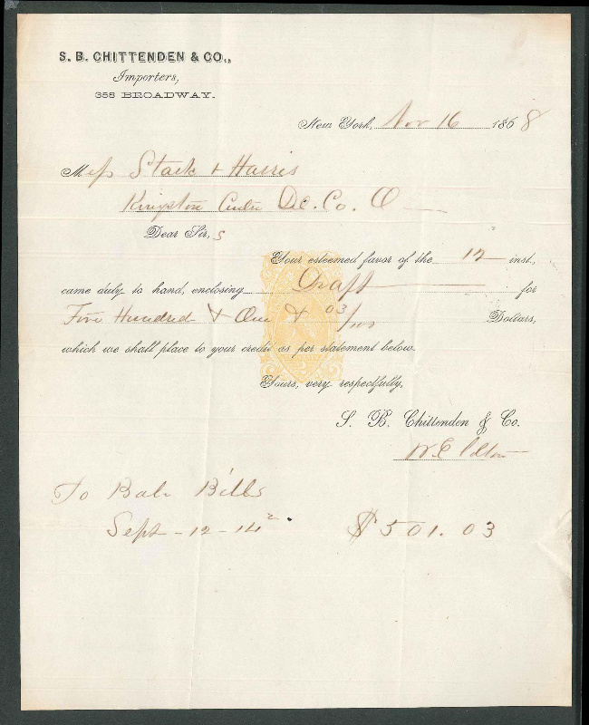 RN-B1 New York, N.Y. S.B. Chittenden & Co., Importers, 358 Broadway