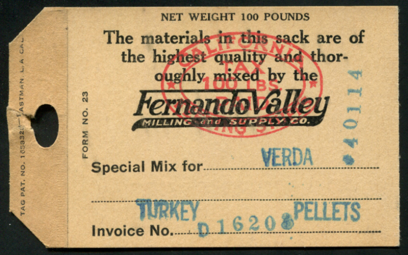CA FET51 Special Mix for Verda Turkey Pellets. Fernando Valley Milling & Supply. Used. VF tear