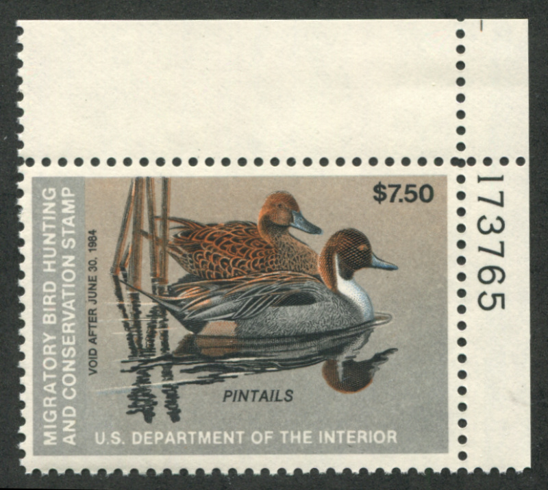 RW50 top right plate No. 173765 single, mint, NH, VF