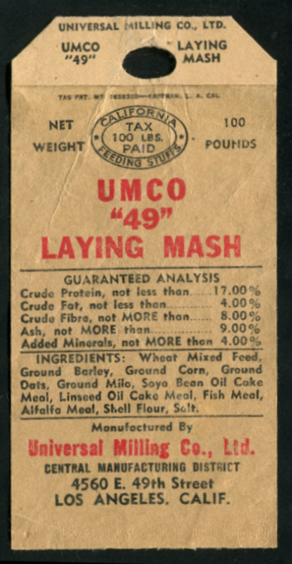 CA FET46 UMCO 49 Laying Mash. Universal Milling Co. Ltd. used, VF small faults