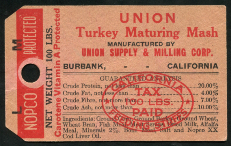 CA FET51 Turkey Maturing Mash Pellets. Union Supply & Milling Corp.  used, VF faults