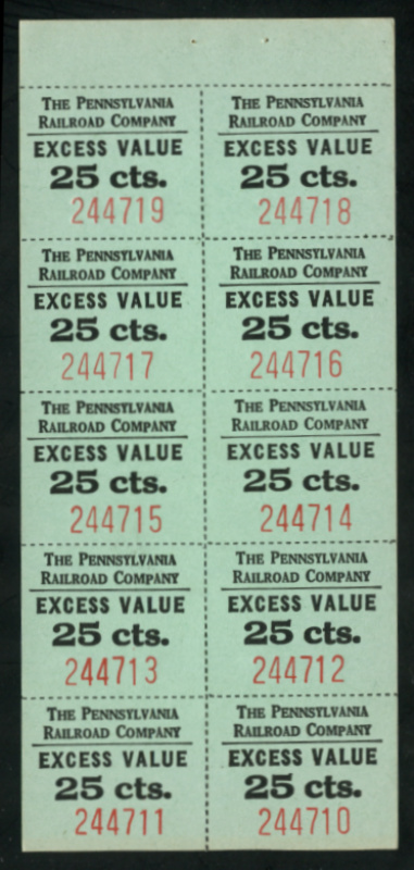 Pennsylvania Railroad Co. RRPR17.1 pane of 10, mint, VF