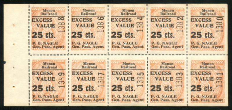 Monon Railroad RRMR11.1 pane of 10,  mint, VF
