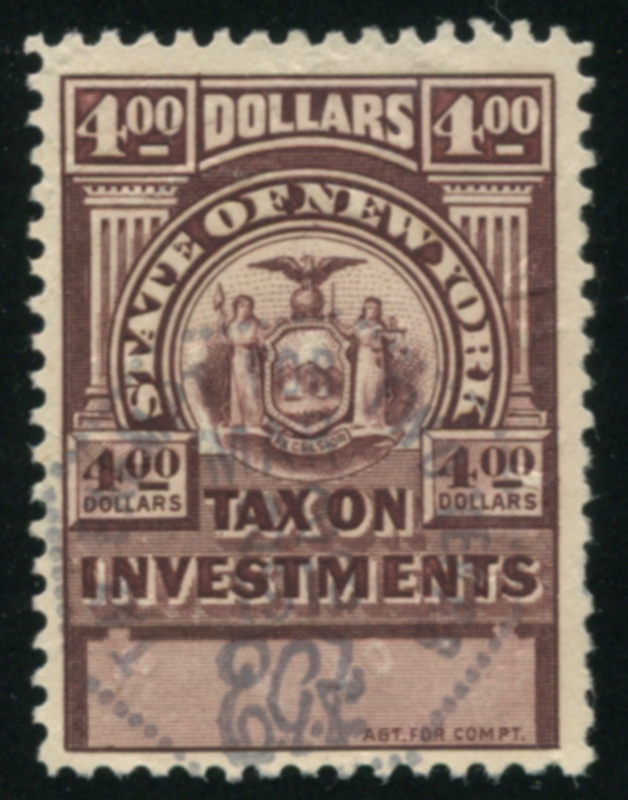 NY INV8 TAX EXEMPT FOR TWO YEAR EAF black h/s and embossed cancels, VF short perf