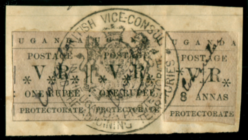 UGANDA Consular 1 & 2 single and horizontal pair tied on document fragment by a British Vice-Consul cancel. F-VF