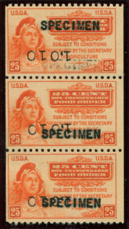 2G7S SPECIMEN black overprint (3mm), vertical coil strip of three, F-VF