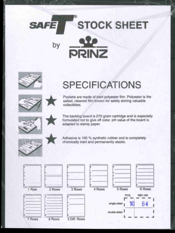 Prinz SafeT Stock Pages, Four pockets, single side, package of 10