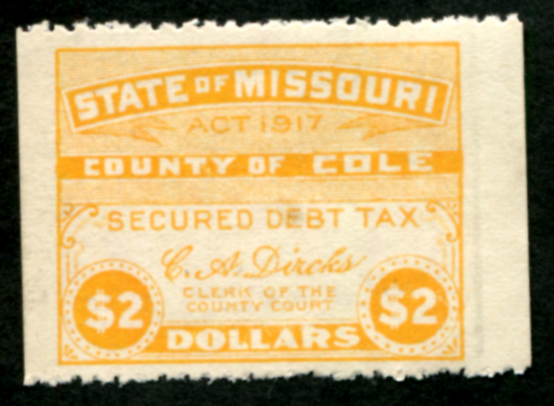 MO Cole Co. Secured Debt $2.00 yellow orange, unused, F-VF
