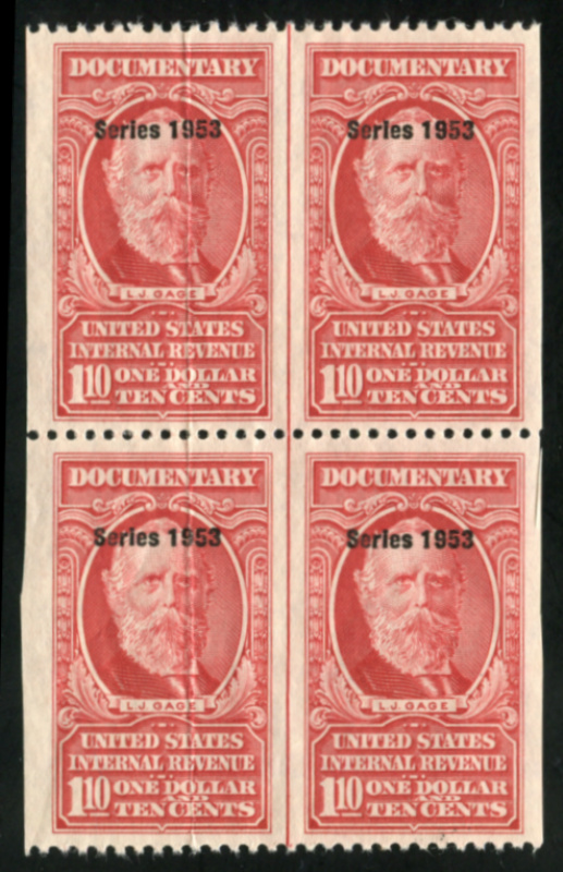 R634a block of four, vertical guide line between stamps, mint, VF left stamp with a vertical crease