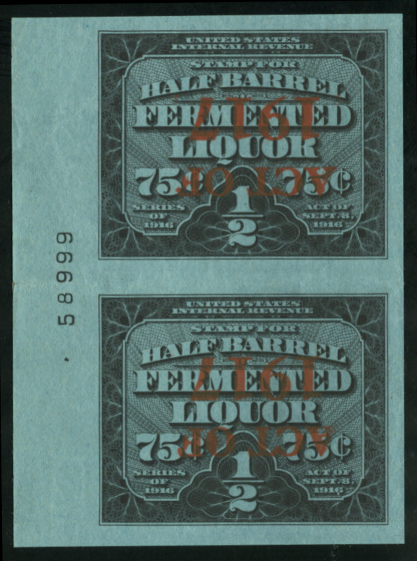 REA124d (152aC) vertical pair, plate #58999 in left margin, mint, XF crease, small margin tear