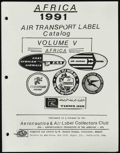 Thomas, W. Donald. Air Transport Label Catalog, Volume V - Africa