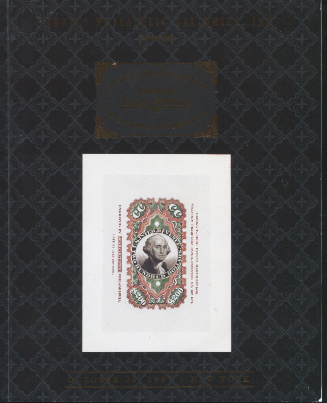 Shreves Philatelic Galleries, Inc. The Stanley J. Richmond Stock featuring Essay & Proofs of United States Revenue Stamps.