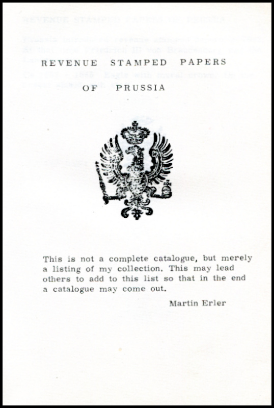 Erler, Martin. Revenue Stamped Papers of Prussia.