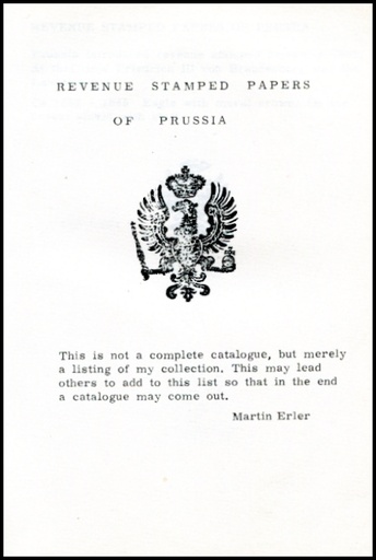 Erler, Martin. Revenue Stamped Papers of Prussia.