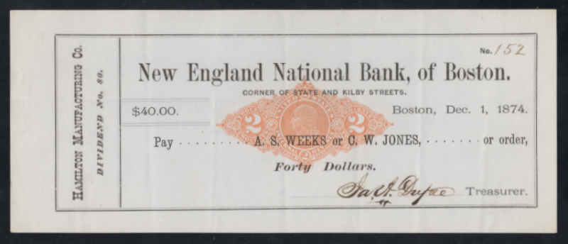 RN-M2 Boston, Massachusetts. New England National Bank, of Boston Hamilton Manufacturing Co. No. 80 $40