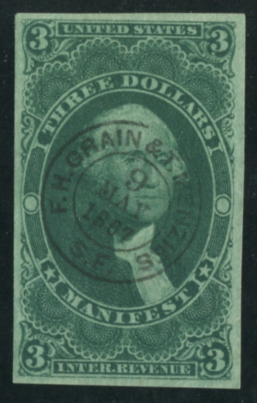 R86a F.H. GRAIN & T. MENZIES S.F. black SON cds, XF tiny margin tear at right, PF Certificate