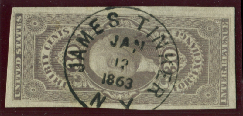 R51a JAMES TINKER, N.Y. black SON cds, VF tiny margin thin at lower left, PF Certificate