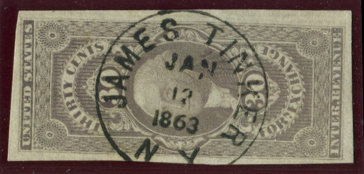R51a JAMES TINKER, N.Y. black SON cds, VF tiny margin thin at lower left, PF Certificate
