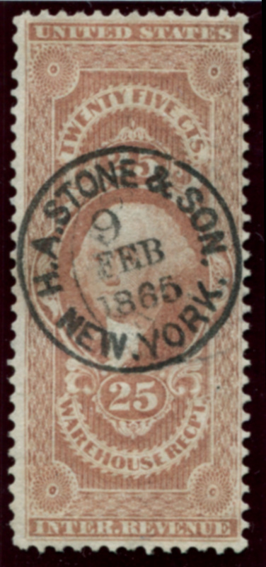 R50c H.A. STONE & SON. NEW YORK. black SON cds, F-VF two pinholes