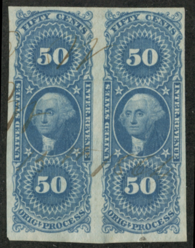 R60a horizontal pair, VF crease in right stamp