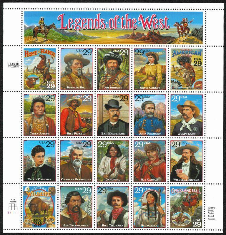 2870 Recalled Legends of the West sheet, mint, NH, VF