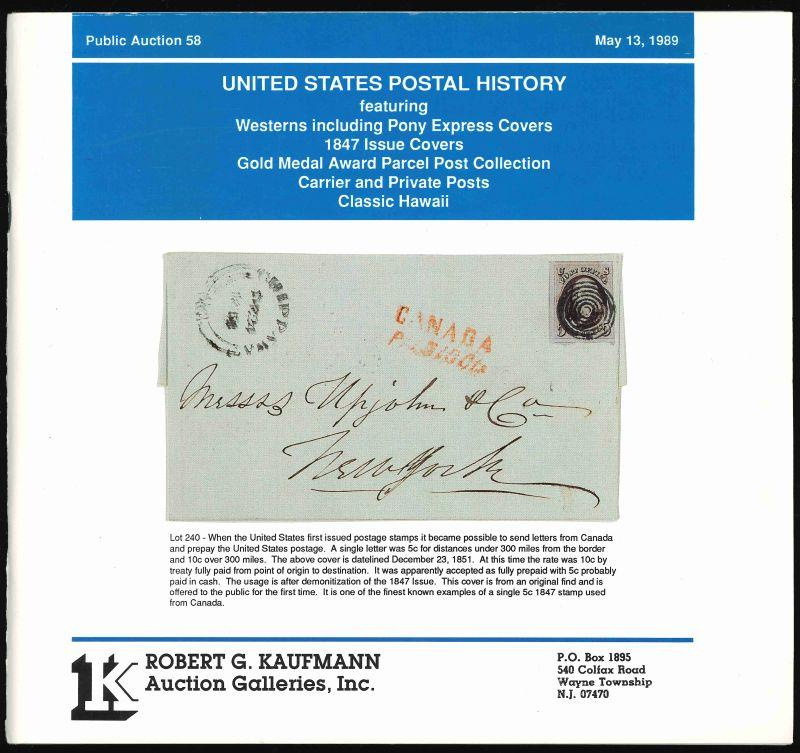 Robert G. Kaufmann Auction Galleries. United States Postal History